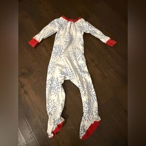 TBBC Baby White One-Piece Pajamas with Blue Starburst Print and Red Trim